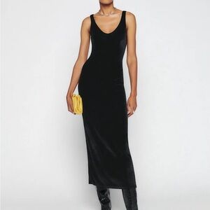 Reformation Black Velvet Scoop-Neck Maxi Dress